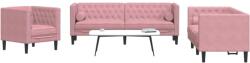 vidaXL Set canapele Chesterfield cu perne rulou, 3 piese, roz, catifea GartenMobel Dekor (3209284) Canapea
