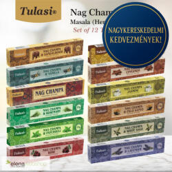 Tulasi Nag Champa Delights Füstölő Ajándékcsomag 12 illat (60 csomag, 10800 szál füstölő)