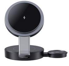 USAMS asztali töltő 3in1 (15W, wireless, gyorstöltő, Airpods, Apple Watch töltő) FEKETE (166586)