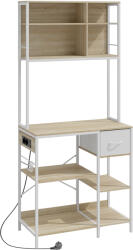 HomCom Etajeră de Bucătărie Suport pentru Cuptor cu Microunde cu Rafturi și 6 Cârlige pentru Spații Reduse 80x40x181 cm Stejar | Aosom Romania (801-440V90AK)