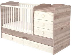 Hubners Patut Copii Hubners Sofia Maxi Kombi Transformabil din Lemn cu 5 Sertare 120x70cm +0luni Crem Nisip (PTH5SSMAKCN)