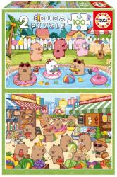 Educa Puzzle pentru copii Educa de 2 x 100 piese - Capibari veseli (EDU20484) Puzzle
