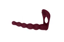 Lola Strap-on Pure Passion Farnell Wine Red, silicon hipoalergenic, vibrații, dublă penetrare, 17 cm (1203-02lola) Dildo
