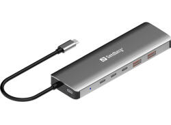 Sandberg USB-C 7-portos hub, 5xUSB-C, 2xUSB-A, 10Gbps, PD 100W, alumínium - 136-79 (136-79)