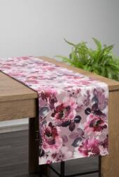 Takoy Traversă de masă roz pudră, 35x180 cm, reversibilă, din catifea, cu imprimeu flori colorate Fata de masa
