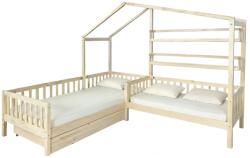 Ramely Pat cu somiera pentru 2 copii, 90x200+70x140 cm, natural, ENOLA
