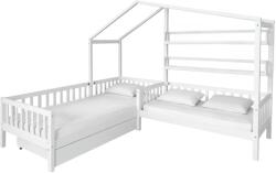 Ramely Pat cu somiera pentru 2 copii, 90x200+70x140 cm, alb, ENOLA