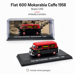 Eaglemoss Macheta Fiat 600 Furgone Mokarabia Caffe 1958, rosu cu negru, cu vitrina plexiglas, scara 1: 43 (2921)