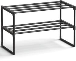 SONGMICS kétszintes fém cipőpolc, 68 cm, egymásba rakható, fekete (LSA202BH02)