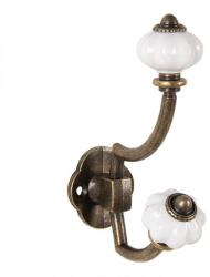 Clayre & EEf Rusztikus bronzos fém falifogas fehér kerámiagombbal - 1 akasztós - 13x4x9 cm (VR-6Y5724)