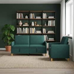 vidaXL Set de canapea cu spatiu de depozitare 2 pcs Verde închis GartenMobel Dekor (3429209) Canapea