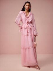 Shein Rózsaszín Légáteresztő Ruha Maxi Hosszú Ujjú Fodros Övvel Shein 36