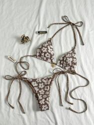 Shein Barna Fodros Bikini Szett Virágmintás Felső Alsó Shein L