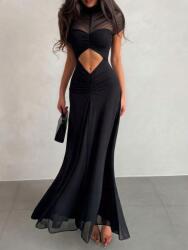 Shein Fekete Hálós Ruha Maxi Fodros Koktél Kivágással Shein S