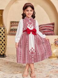 Shein Fehér-piros Mintás Hosszú Ujjú Ruha Dekoratív Masnival Shein 116