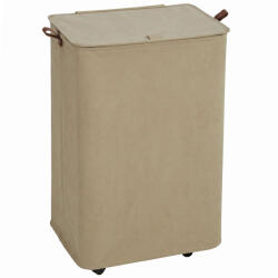 HOMCOM Coș de Rufe cu Capac și Roți 50L Coș pliabil cu Sac cu Cordon Detașabil 40x30x65 cm Camel | Aosom Romania (850-384V00LR)