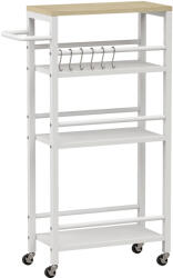 HOMCOM Cărucior de bucătărie 4 niveluri, cărucior de servire pe roți cu suport pentru prosoape și 6 cârlige, 50 x 20 x 81 cm, stejar | Aosom Romania (801-457V00AK)