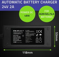 Qoltec 52665 Automatic charger for AGM GEL STD batteries | 24V charger | 2A | 48W | LED | 1.8m cable