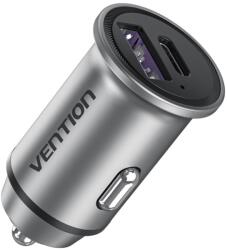 Vention Two-Port USB A+A(30+30) Car Charger Gray Mini Style Aluminium Alloy Type
