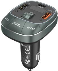 Vention 3-Port USB (C + A + A) Car Charger with FM Transmitter (30W/18W/5W) Black ABS Type