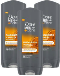 Dove Men+Care Sandalwood + Vanilla tusfürdő testre, arcra, hajra (3x400 ml) + AJÁNDÉK neszesszer táska