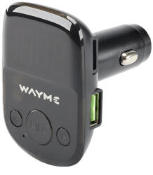 Carmotion Szivargyújtós FM transzmitter Bluetooth kihangosítóval, QC3.0 USB töltővel és voltmérővel 12/24V - WAYME