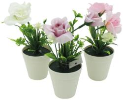  Lila rózsa művirág fehér kaspóban, 13 cm (50419)