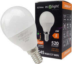 ECOLight LED izzó gömb E14 6W 520lm RGB CCT WiFi Tuya GOLF BALL Ecolight (ECOTUY0115)