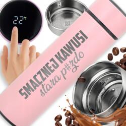 Style Couture Thermo Bögre Led Kijelzővel Gravírozás Rózsaszín Ajándék Ízletes Kávé