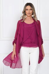SHOPIKA Blazer dama midi din matase tip kimono, croi fluid pentru layering, mov zmeura Talie unica