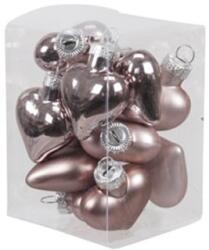 Smokey rose színű fényes és matt szív formájú üveg karácsonyfadísz 4cm 12db (124443 - 503624)