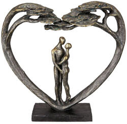  Szerelmes páros szobor bronz színben szívvel - 31 cm (37862)