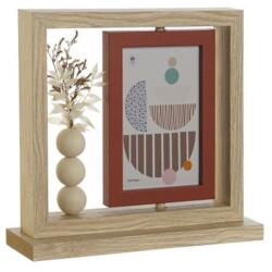  Forgatható natur és terrakotta fa képkeret kis design vázával és szárazvirággal 25x7x23cm (MF-209155)