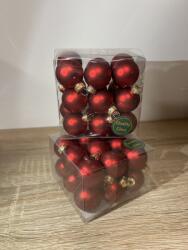  Üveg karácsonyfadísz selyem piros gömb, 18db - 3 cm (103105)