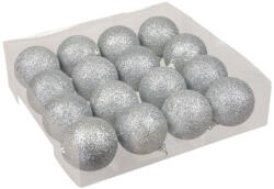  Karácsonyfadísz gömb, ezüst színű, glitteres, csillámos felületű, 6cm 16db (240603)
