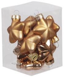  Bronz színű fényes és matt csillag formájú üveg karácsonyfadísz, 12 db - 4 cm (122446)