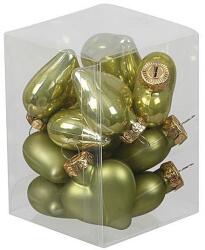  Lime színű fényes és matt szív formájú üveg karácsonyfadísz 4cm 12db (114143)