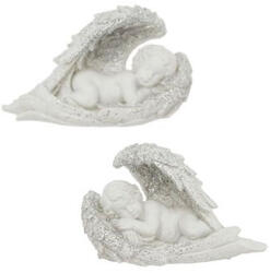  Fehér színű szárnyakban álmodó angyal glitteres, csillogó felülettel - 6, 5 cm (angelF-17 - DD65678)