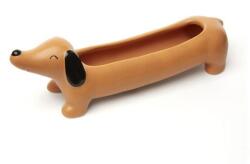  Aranyos barna színű tacskó kutya formájú kerámia virágtartó kaspó - 22 cm (PL17)