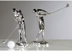  Fényes ezüst színű golfozó férfi szobor 23cm (59572)