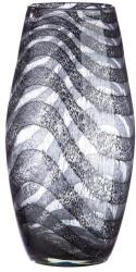  „Fascia füstös szürke és fekete színű hullámos mintájú félig átlátszó üveg váza - 30cm (50652)