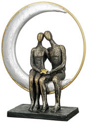  Arany és ezüst holdon üldögélő szerelmes bronz pár az ölükben csillaggal - 29cm (37609)