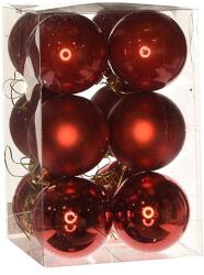  Műanyag karácsonyfadísz gömb, piros színű 3 féle, 12db - 6cm (DD63106)