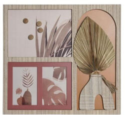  3 részes natur és terrakotta fa képkeret kis vázával és szárazvirággal 43×1, 2x40cm (LD-203547)