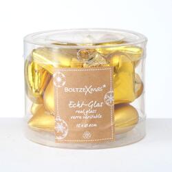  Sötét arany színű fényes és matt szív formájú üveg karácsonyfadísz, 12 db - 4 cm (2001344)