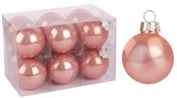  Üveg karácsonyfadísz gömb, selyem rózsaszín színű, 12 db - 4 cm (055076)