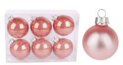  Üveg karácsonyfadísz gömb, rosegold színű, 6 db - 7 cm (055111)