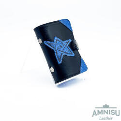 Amnisu Elder sign szimbólumos varrott fekete álló bőr kártyatartó