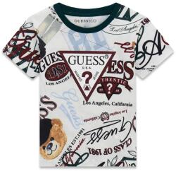 GUESS Бяла тениска за мини момче с цветни надписи и лого Guess в бордо цвят