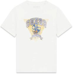GUESS Бяла тениска за момче с лого и надпис Guess в жълто и синьо